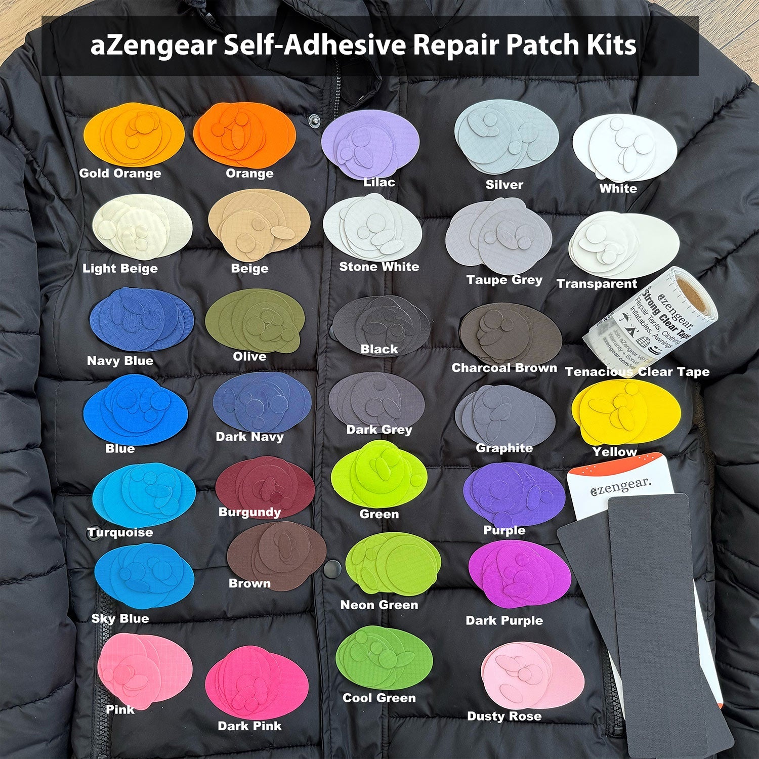 Self - Adhesive, Waterproof Polyester Repair Patches (2 Pack) - aZengear