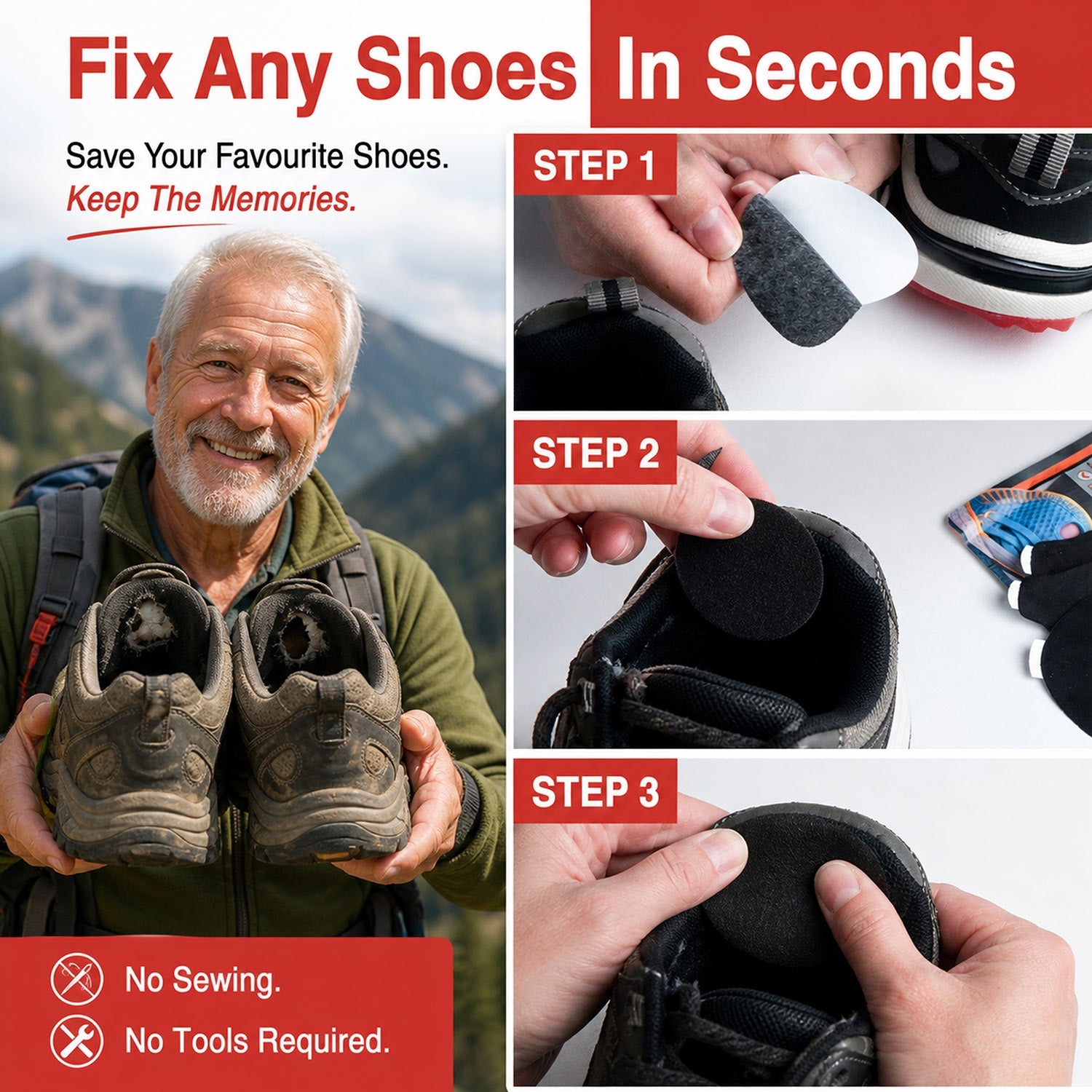 Shoe Heel Repair & Big Toe Hole Preventer Patch Kit - Stick - On, Strong Adhesive, Soft Suede for Sneakers, Boots - aZengear