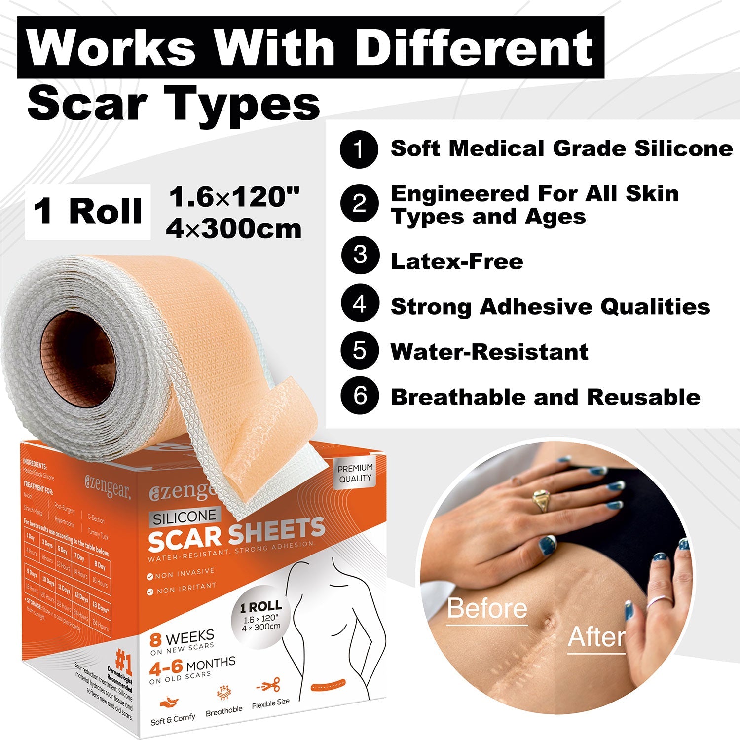 Silicone Scar Sheets Tape (1.6 x 120” / 3m Roll) - aZengear