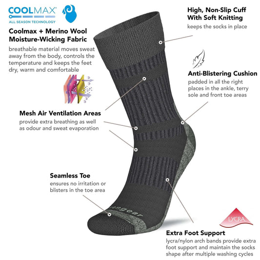 Coolmax & Merino Wool Walking Socks for Men & Women - aZengear