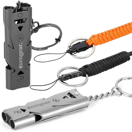 Loud Stainless Steel Whistle With Paracord Lanyard String (2 Pack) - aZengear