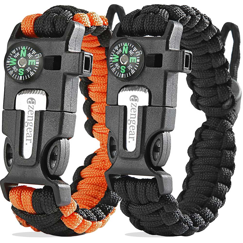 Paracord Survival Bracelet Flint & Steel Fire Starter Whistle Compass