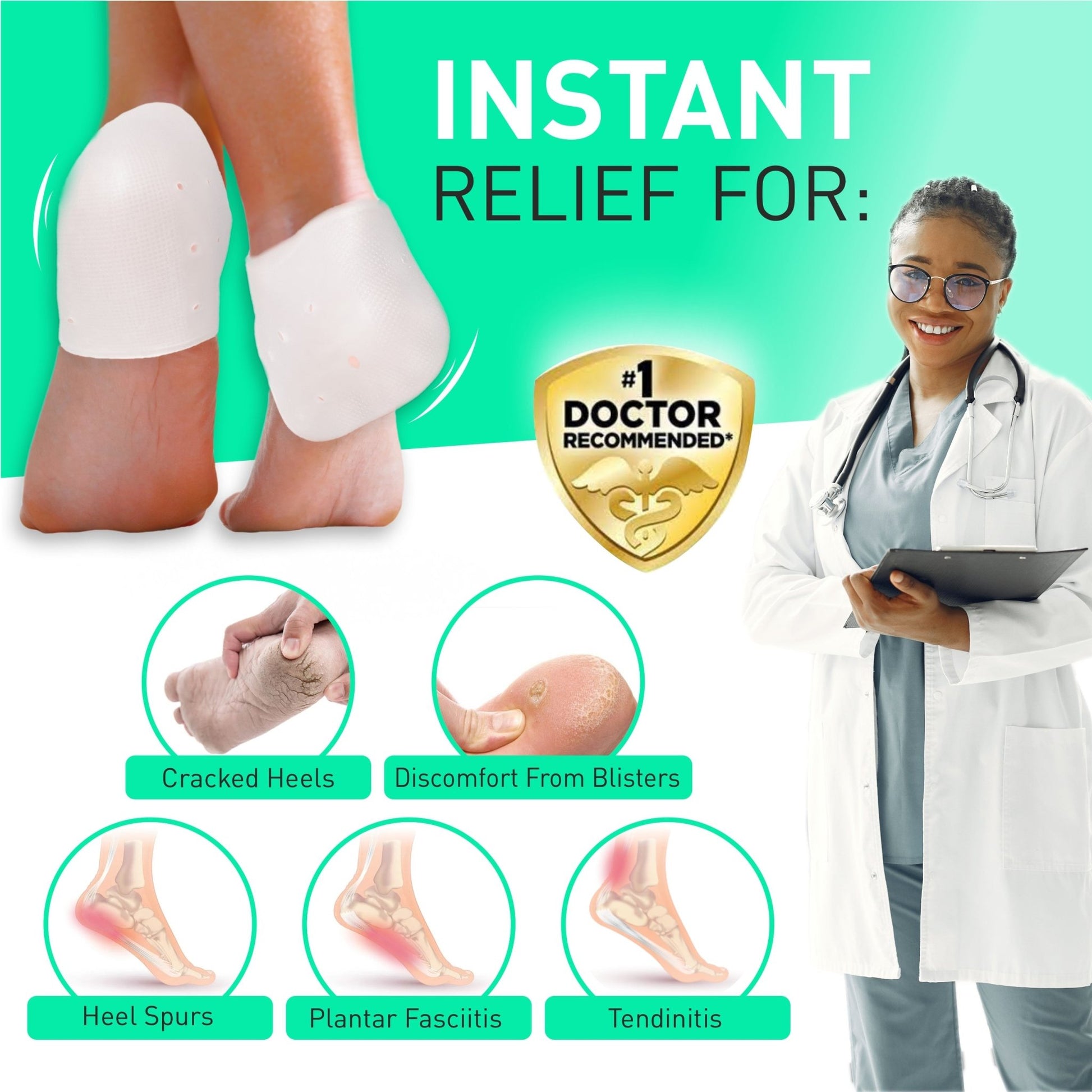 Silicone Heel Protectors (2 Pairs) to Prevent Blisters and Cracked Heels - aZengear