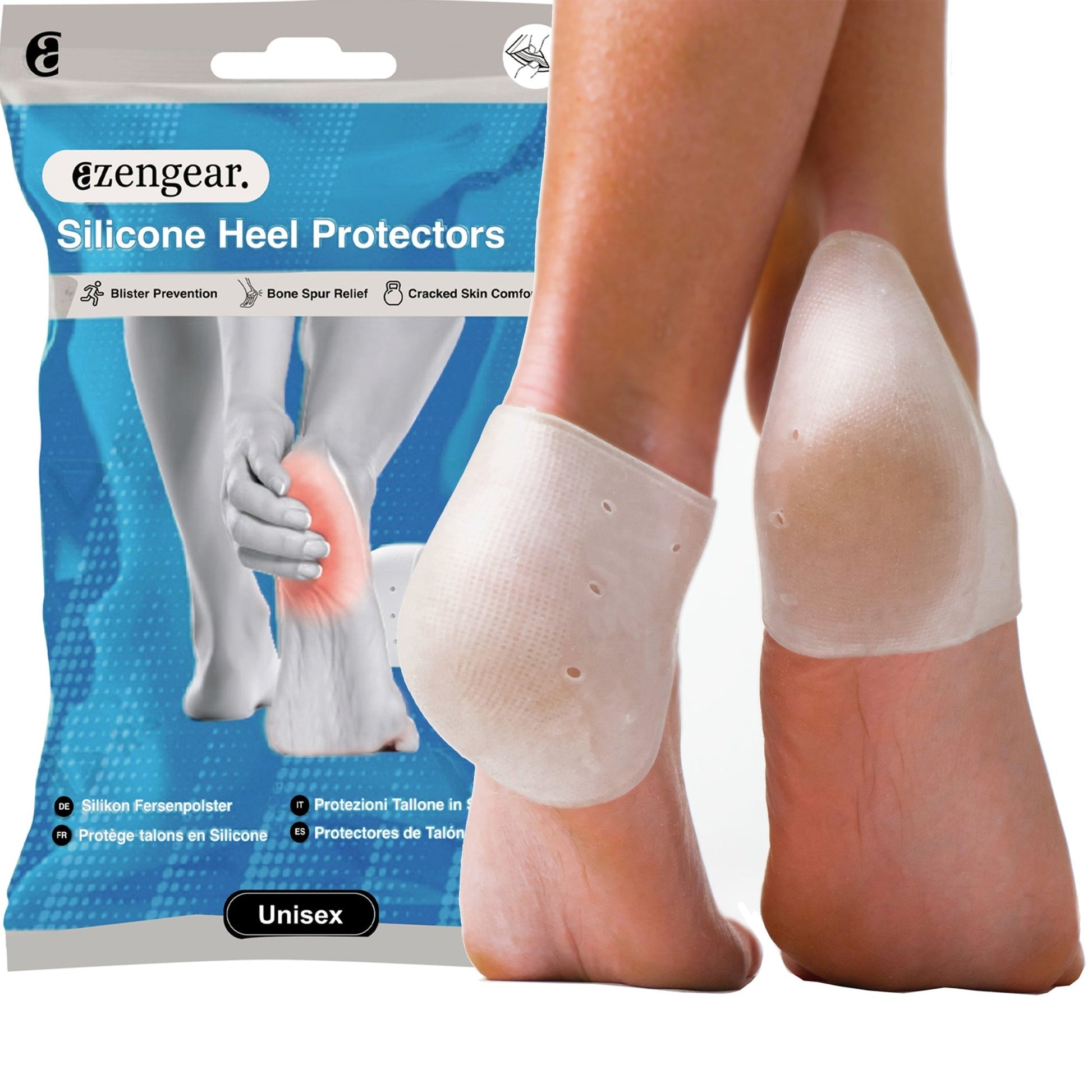 Silicone Heel Protectors (2 Pairs) to Prevent Blisters and Cracked Heels - aZengear